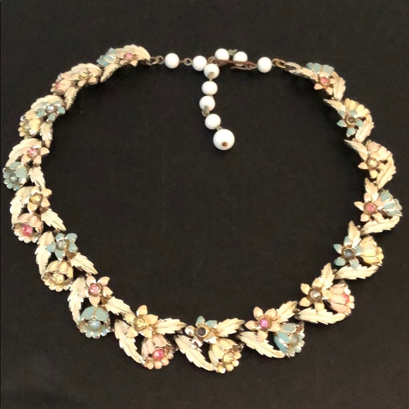 VINTAGE VIVID COLORFUL CRYSTAL & ENAMEL NECKLACE - Picture 8 of 13